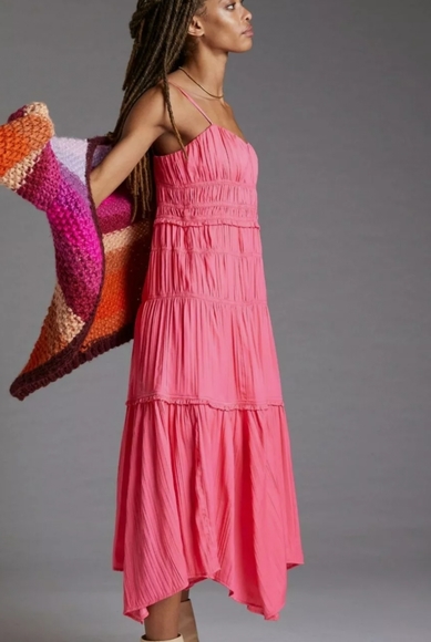Anthropologie Ruched Slip Dress- Raspberry - Picture 2 of 10